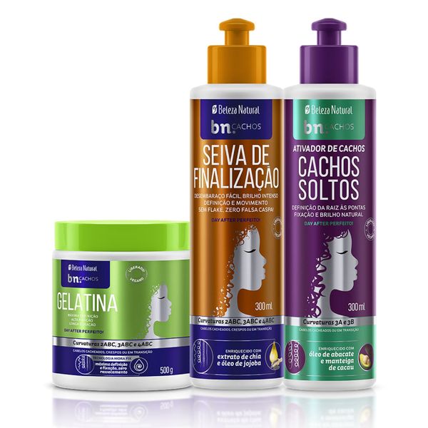Kit Trio de Finalização Gelatina + Seiva + Ativador Cachos Soltos | bn.Cachos